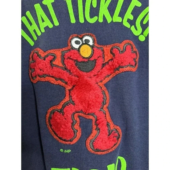 Vintage 90s Sesame Street That Tickles! Elmo Sweatshirt Blue Unisex Youth Large - Picture 4 of 9